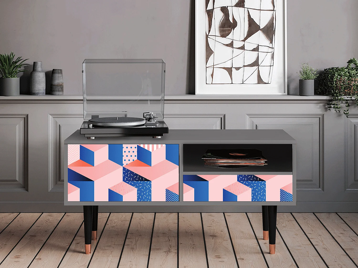 TV-Möbel - 115х59х48 cm - T3 - Pinky Squares, Grau