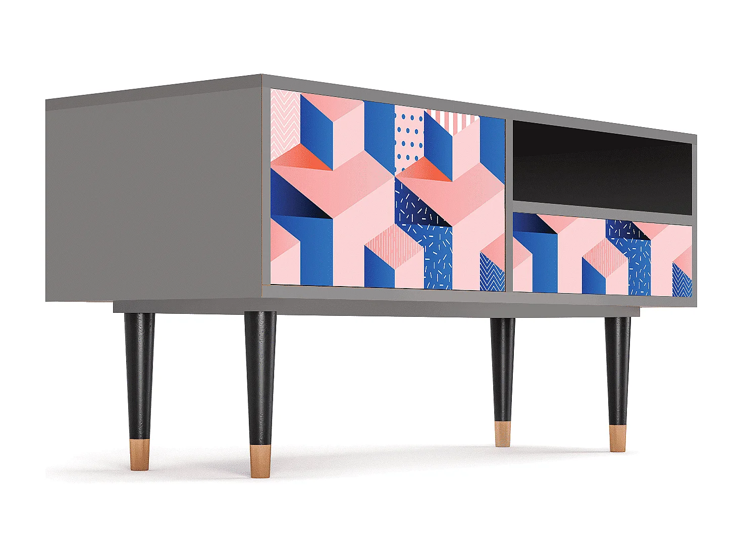 Meuble TV - 115х59х48 cm - T3 - Pinky Squares, Gris