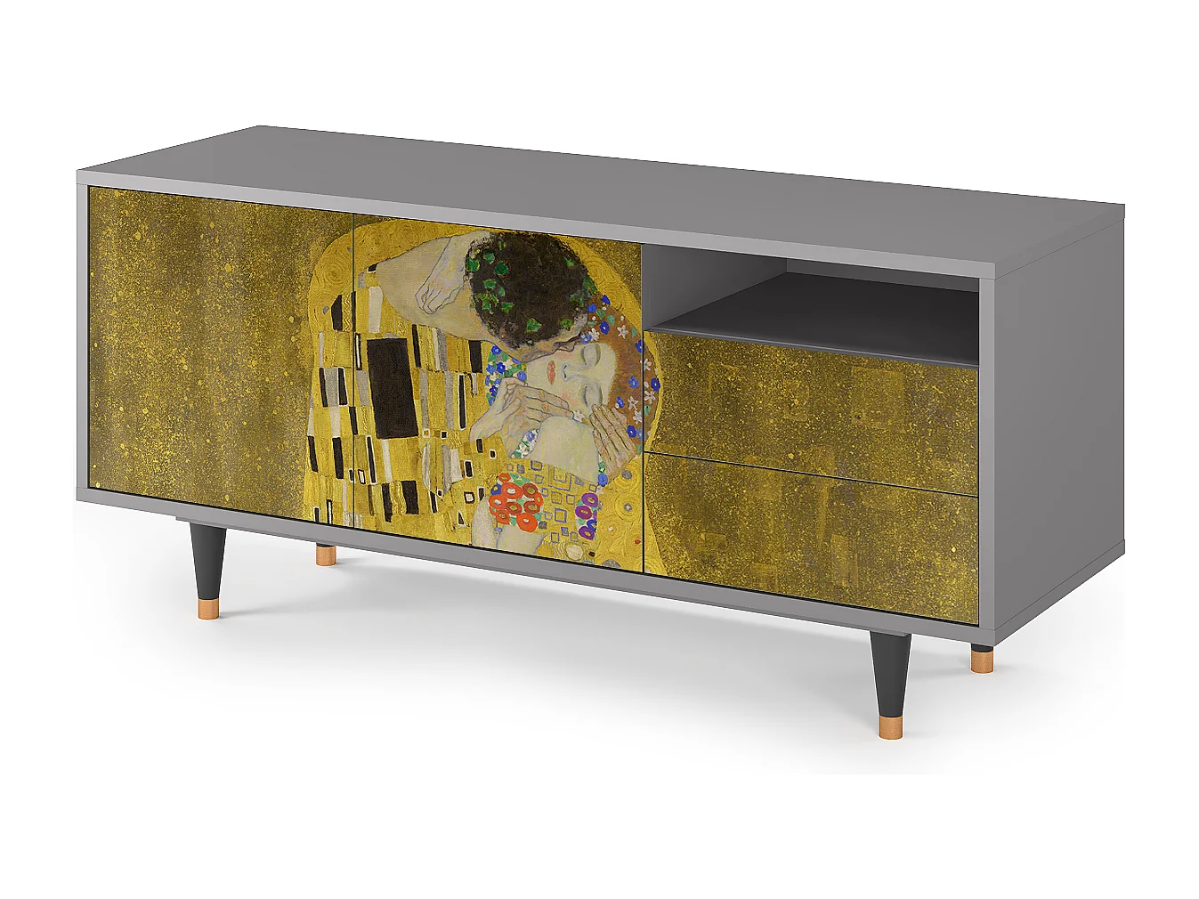Szafka RTV - 125х56х41 cm - T7 - The Kiss by Klimt , Szary