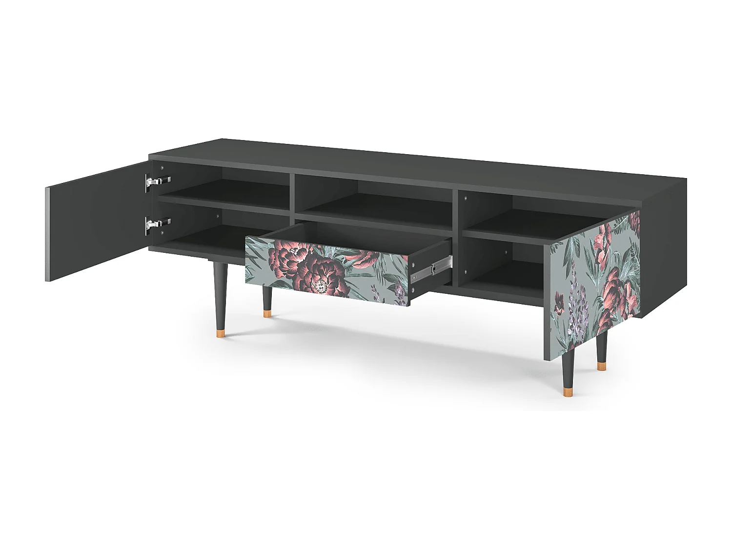 TV-Möbel - 170х59х41 cm - T6 - Light Peonies, Anthrazit