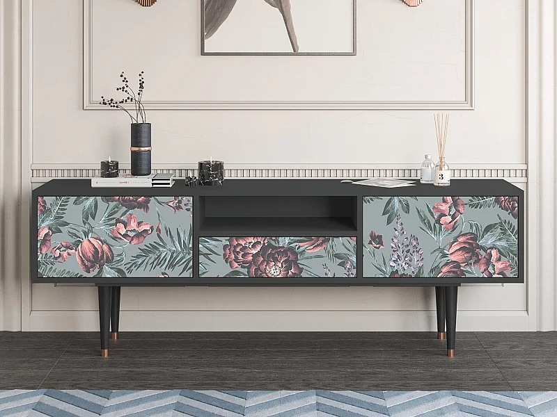 TV-Möbel - 170х59х41 cm - T6 - Light Peonies, Anthrazit
