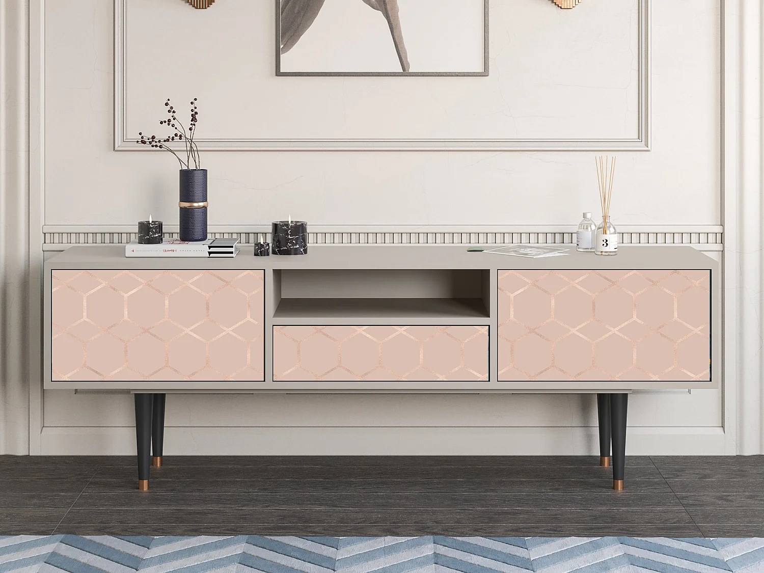 Meuble TV - 170х59х41 cm - T6 - Rose Honeycomb, Sable