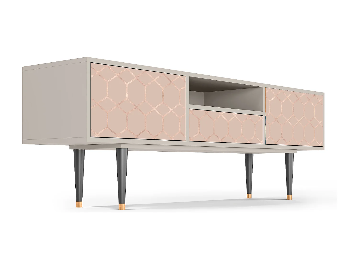 Szafka RTV - 170х59х41 cm - T6 - Rose Honeycomb, Piaskowy