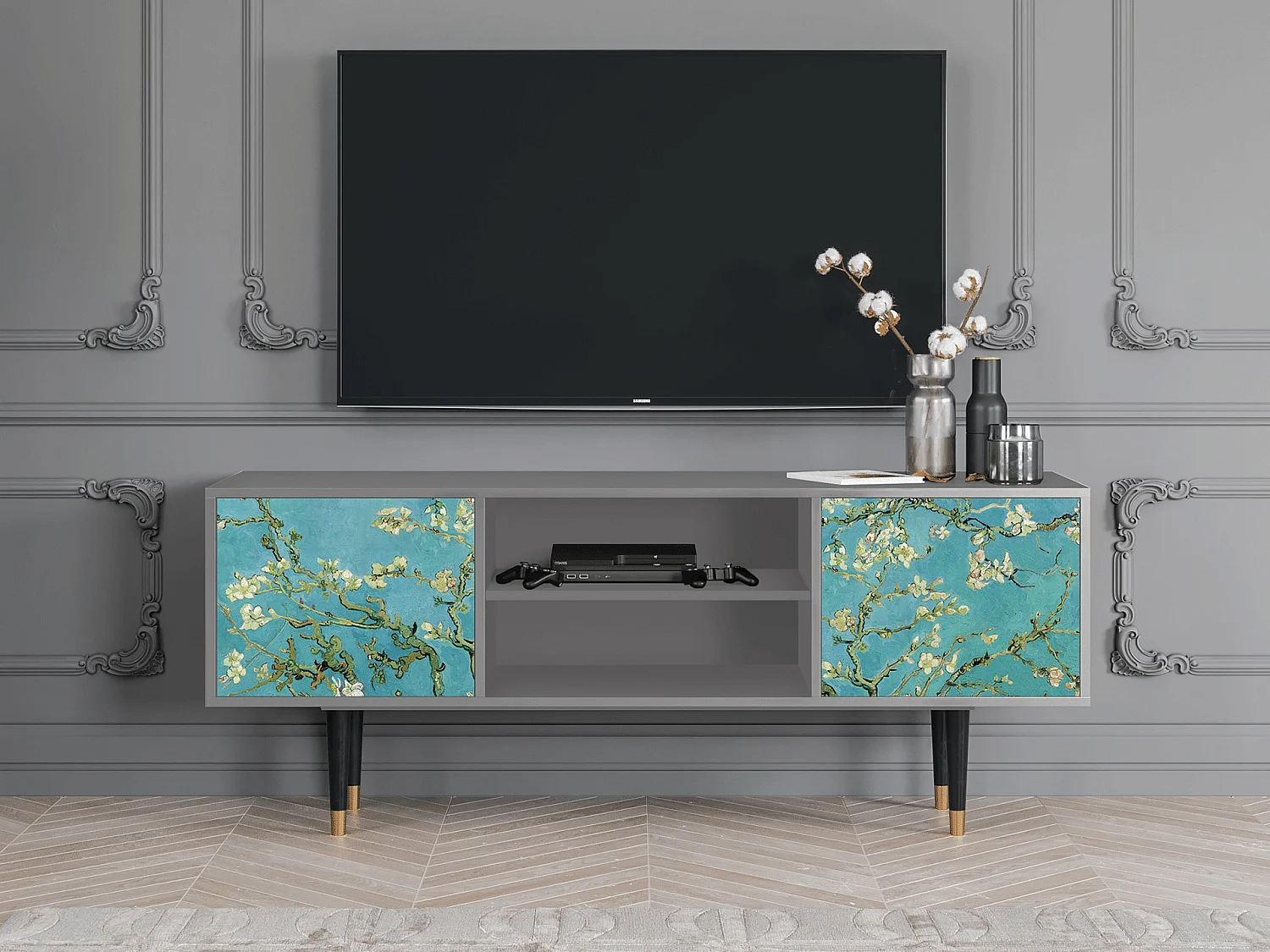 Szafka RTV - 170х69х48 cm - T2 - Almond Blossom, Szary