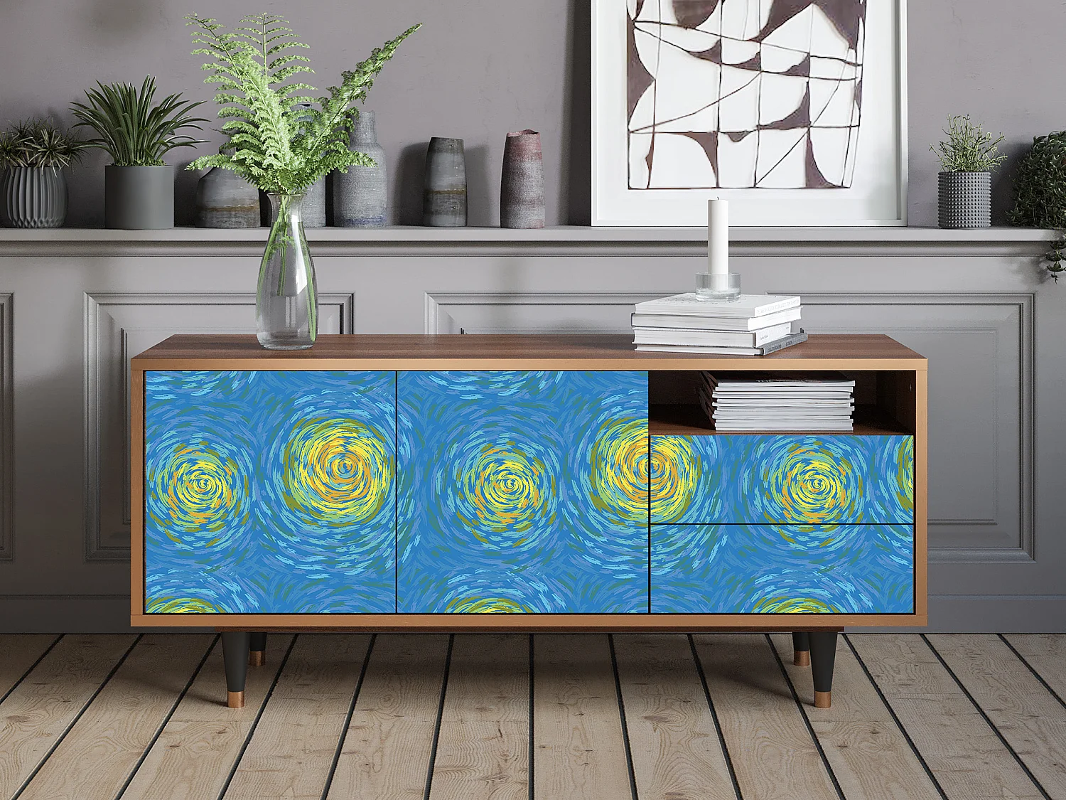 Mobile TV - 125х56х41 cm - T7 - Van Gogh Lights, Noce