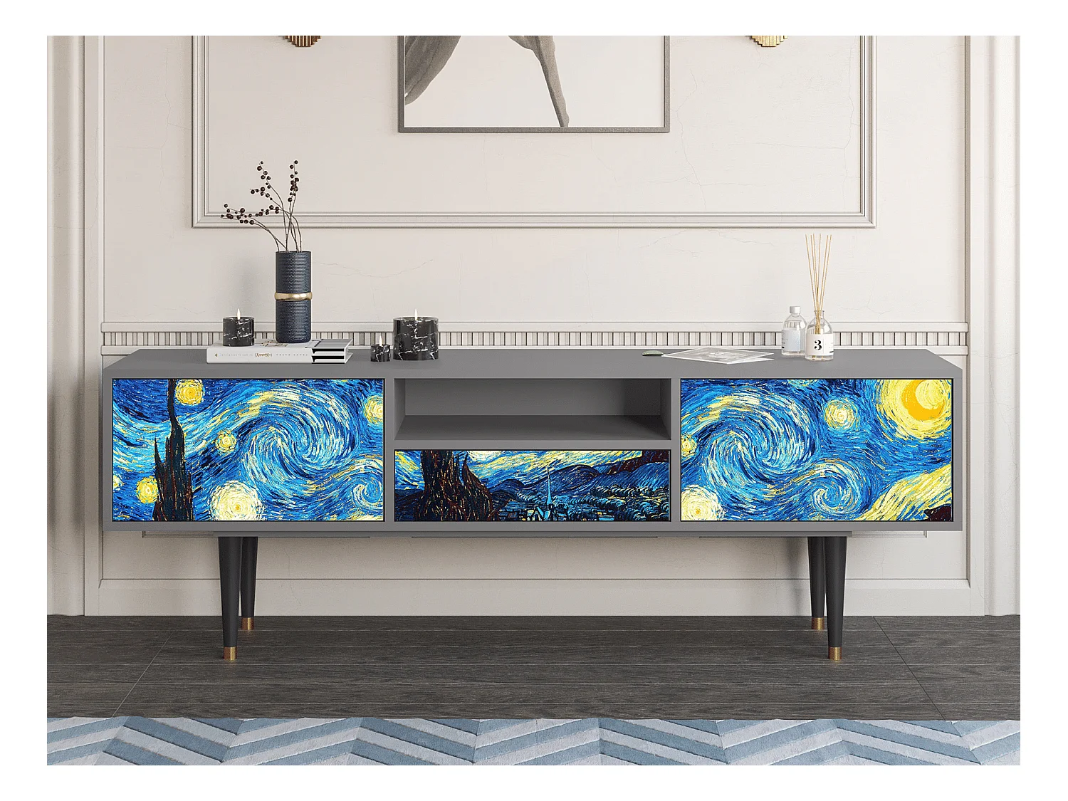 Meuble TV - 170х59х41 cm - T6 - The Starry Night  , Gris