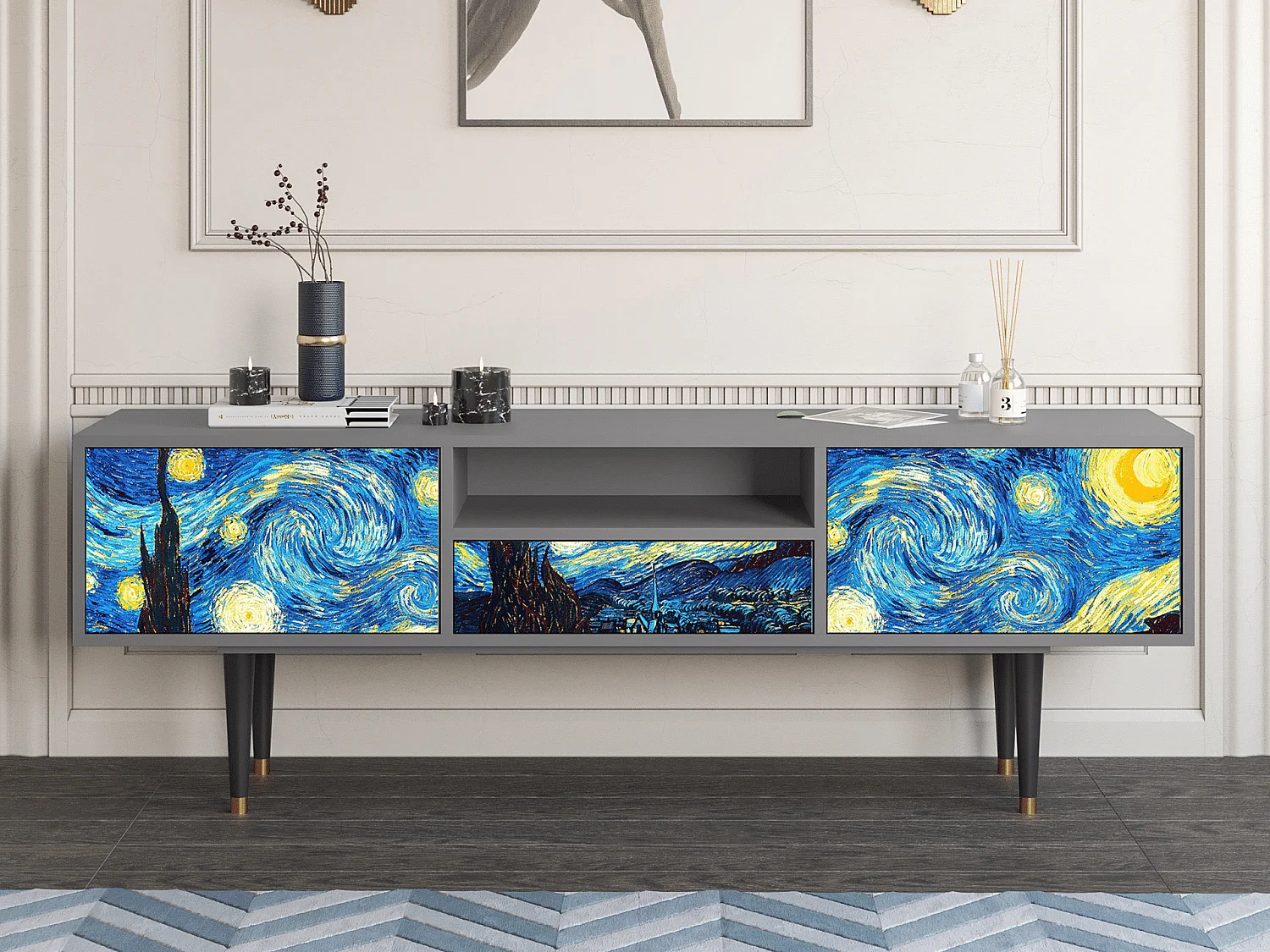 Meuble TV - 170х59х41 cm - T6 - The Starry Night  , Gris