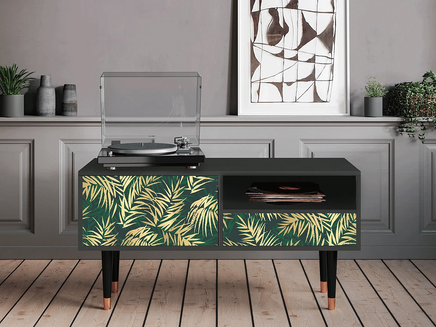 Meuble TV - 115х59х48 cm - T3 - Sunny Palm Tree, Anthracite