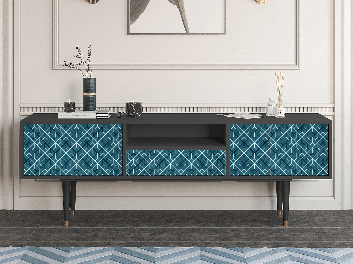 TV-meubel - 170х59х41 cm - T6 - Turquoise Geometry, Antraciet