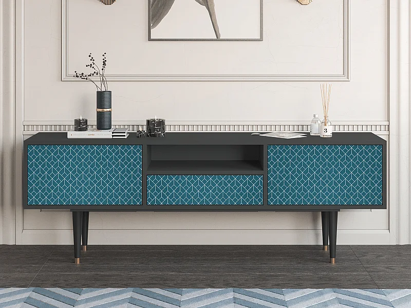 TV-meubel - 170х59х41 cm - T6 - Turquoise Geometry, Antraciet