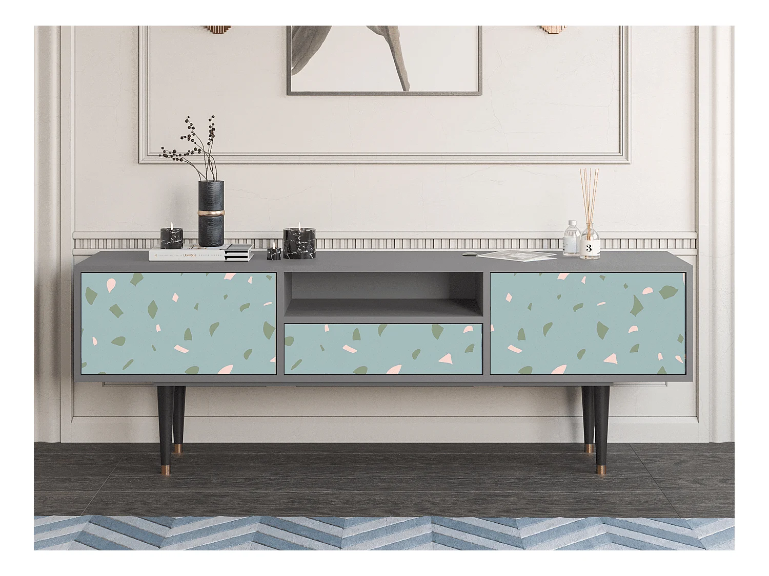 Meuble TV - 170х59х41 cm - T6 - Blue Drops, Gris