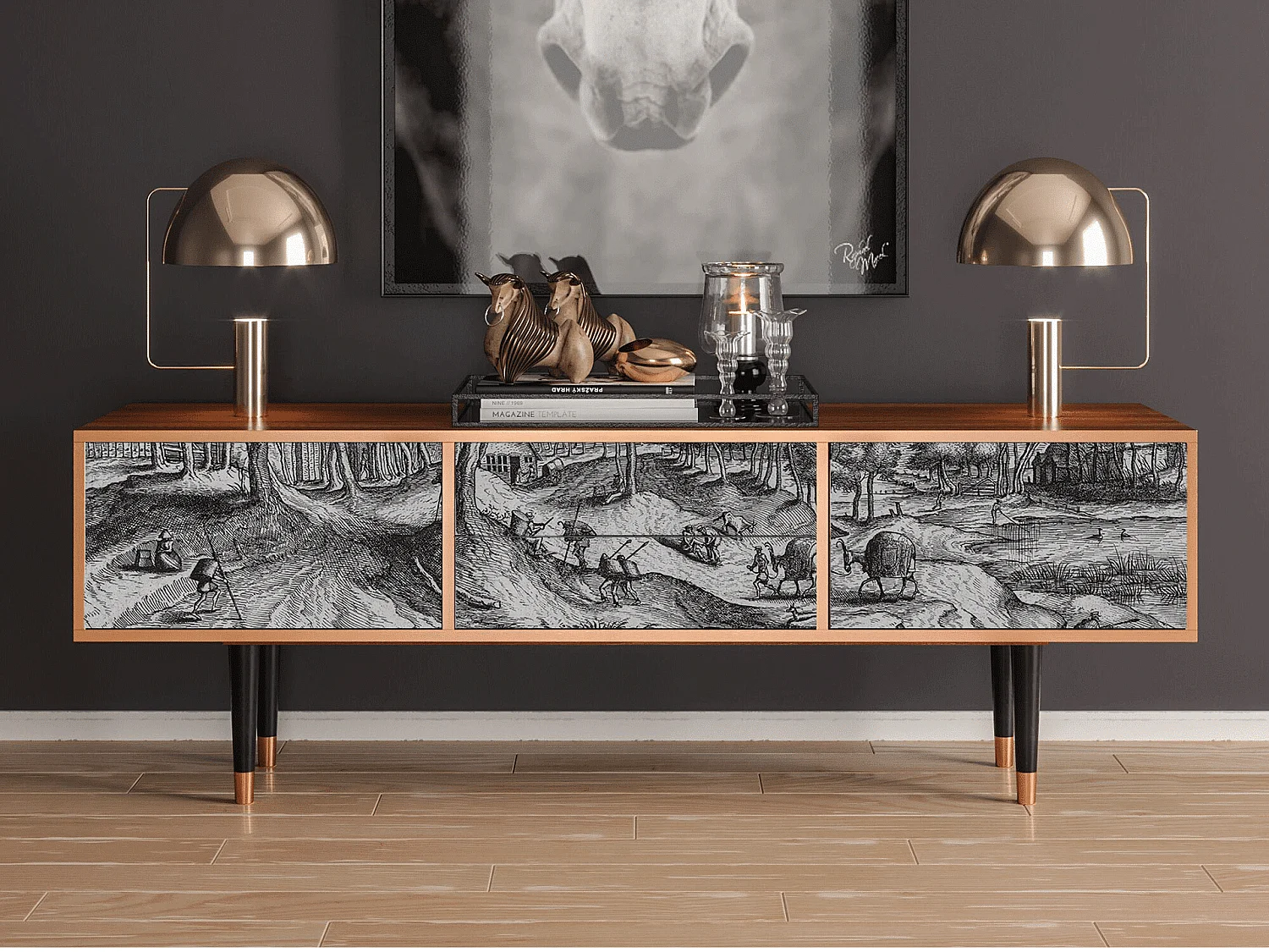 Szafka RTV - 170х59х48 cm - T4 - Rusticorum, Orzech