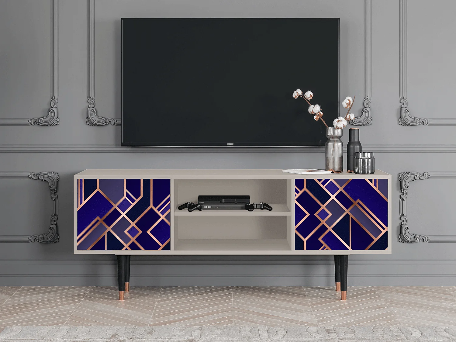 Mobile TV - 170х69х48 cm - T2 - Aquamarine Getsby, Sabbia