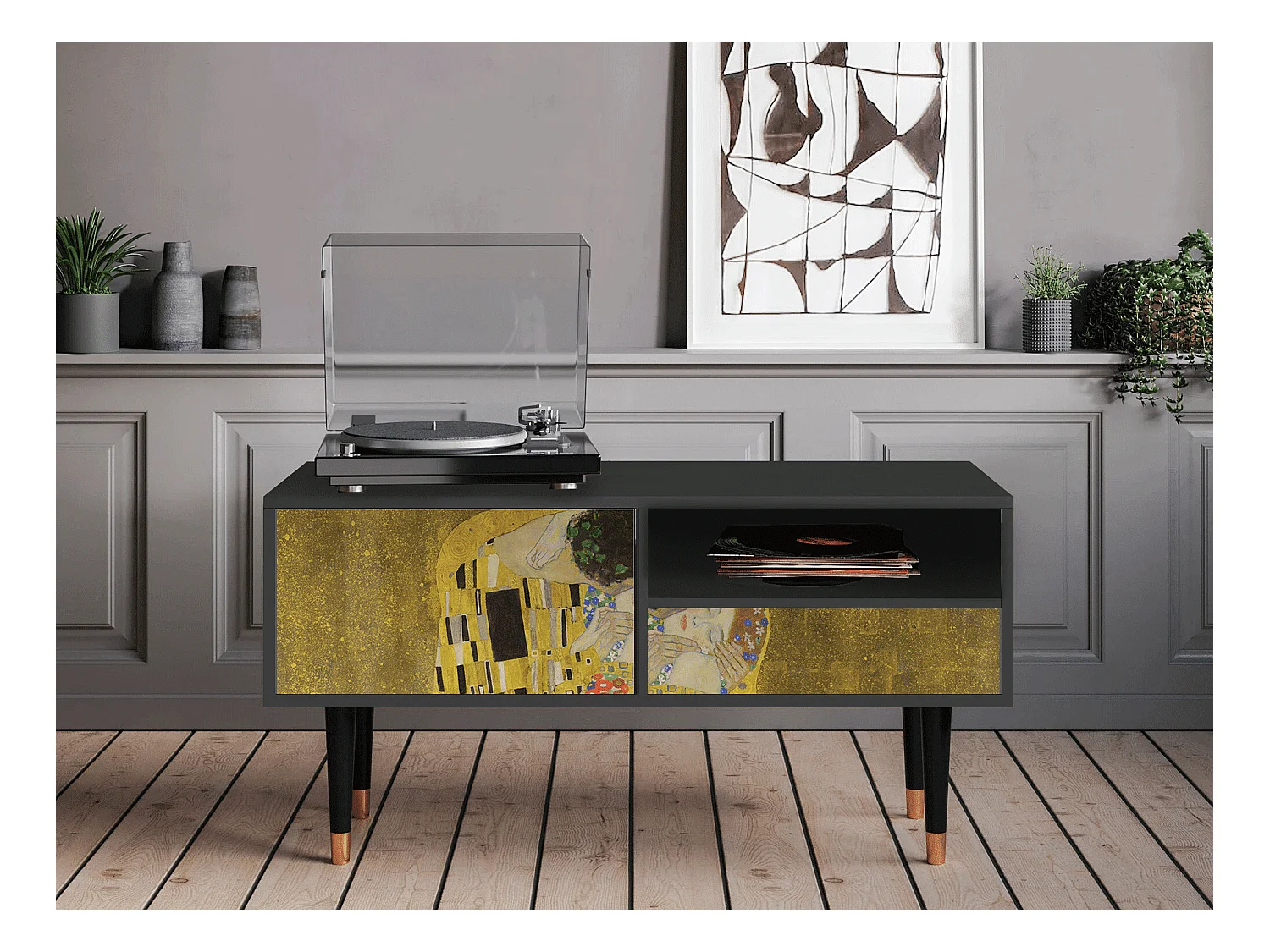 Szafka RTV - 115х59х48 cm - T3 - The Kiss by Klimt , Antracyt