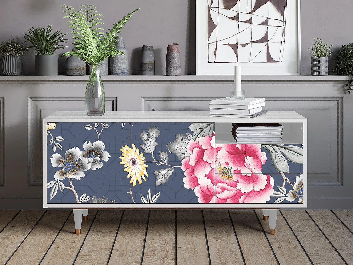 TV-Möbel - 125х56х41 cm - T7 - Dark Flower Bed, Weiß