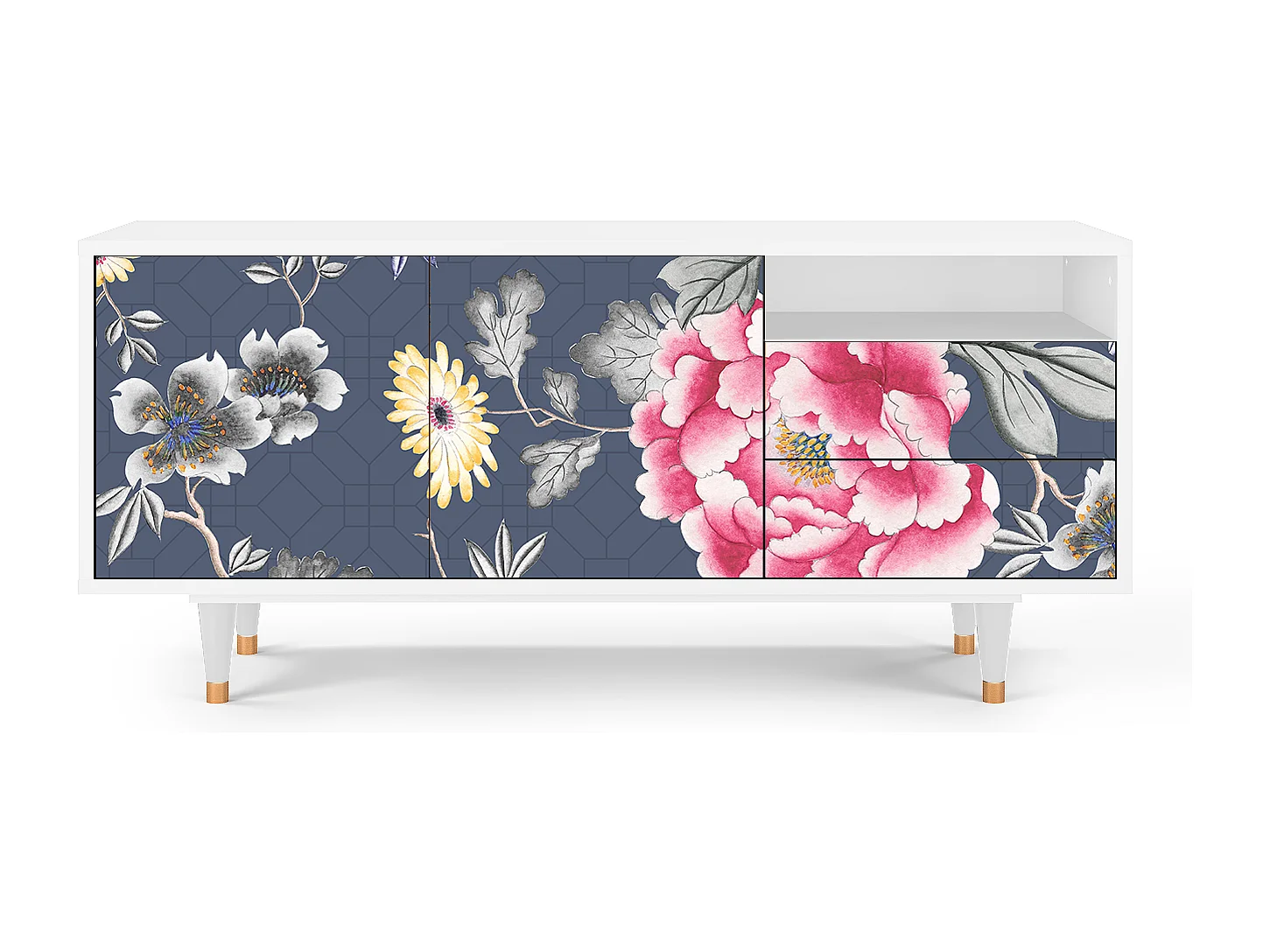 Meuble TV - 125х56х41 cm - T7 - Dark Flower Bed, Blanc