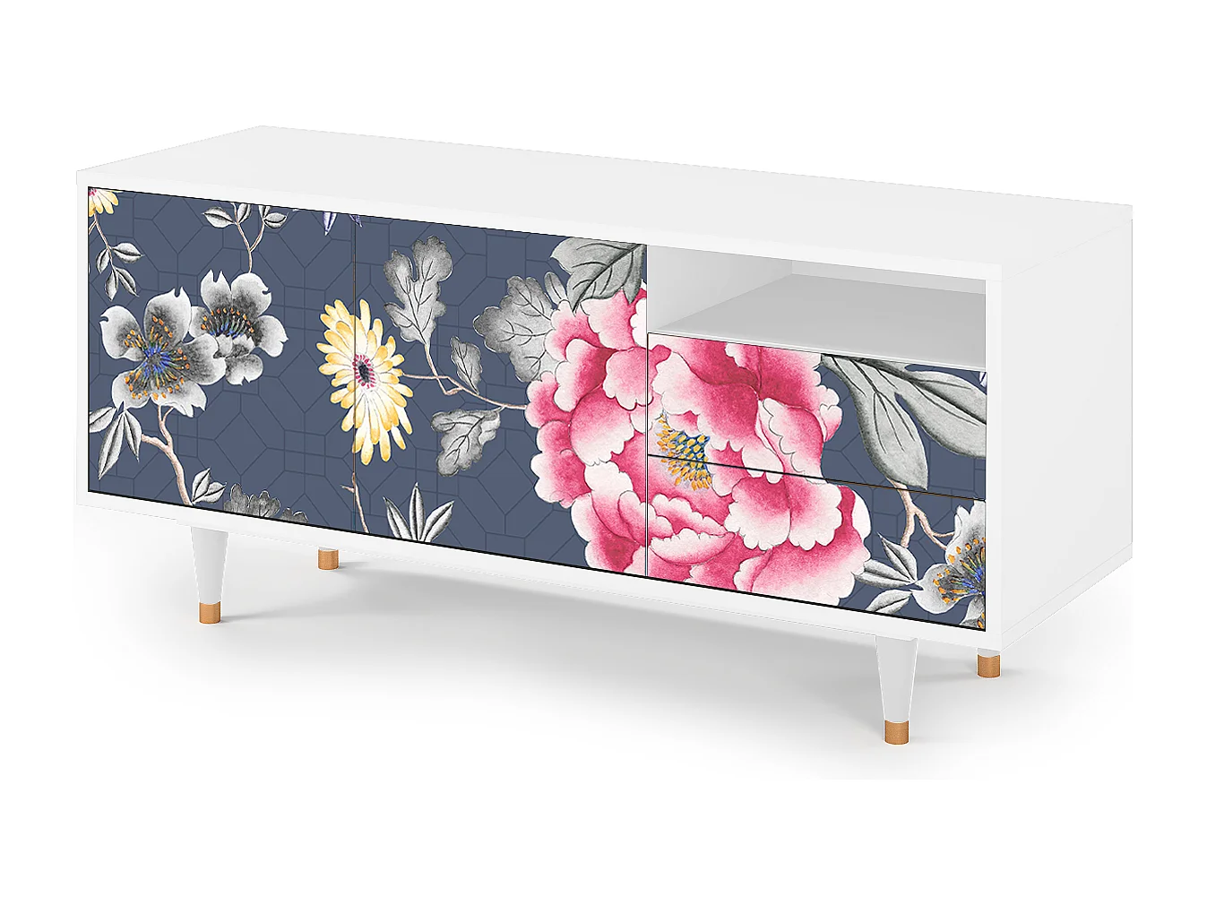 Meuble TV - 125х56х41 cm - T7 - Dark Flower Bed, Blanc