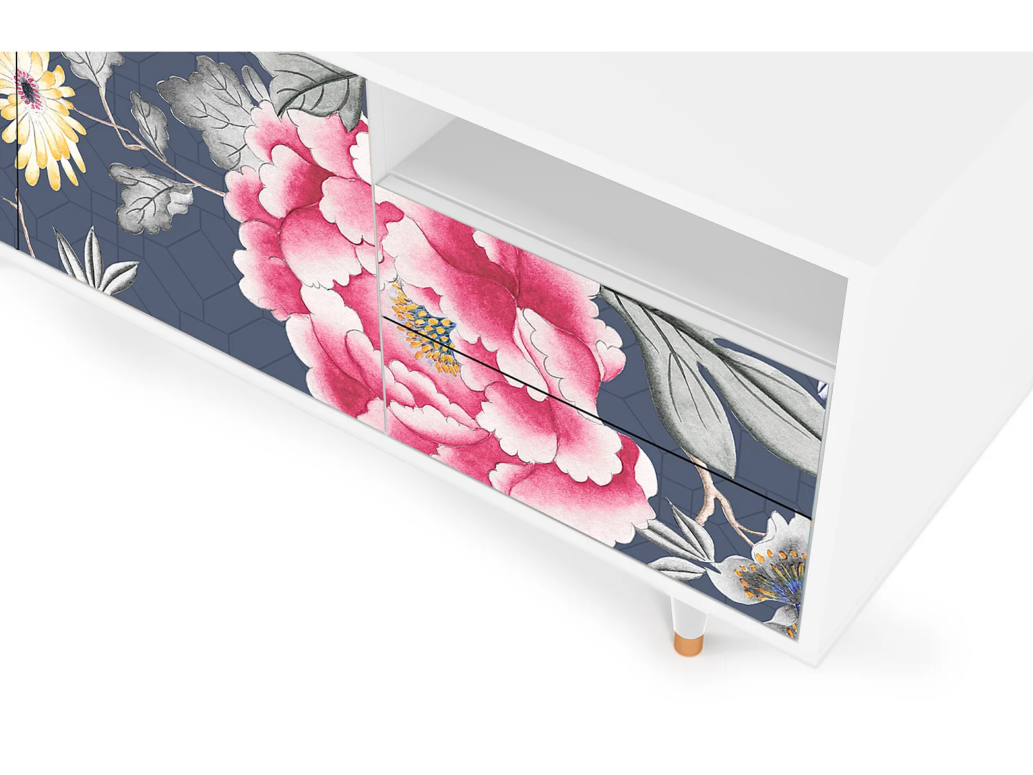 Meuble TV - 125х56х41 cm - T7 - Dark Flower Bed, Blanc