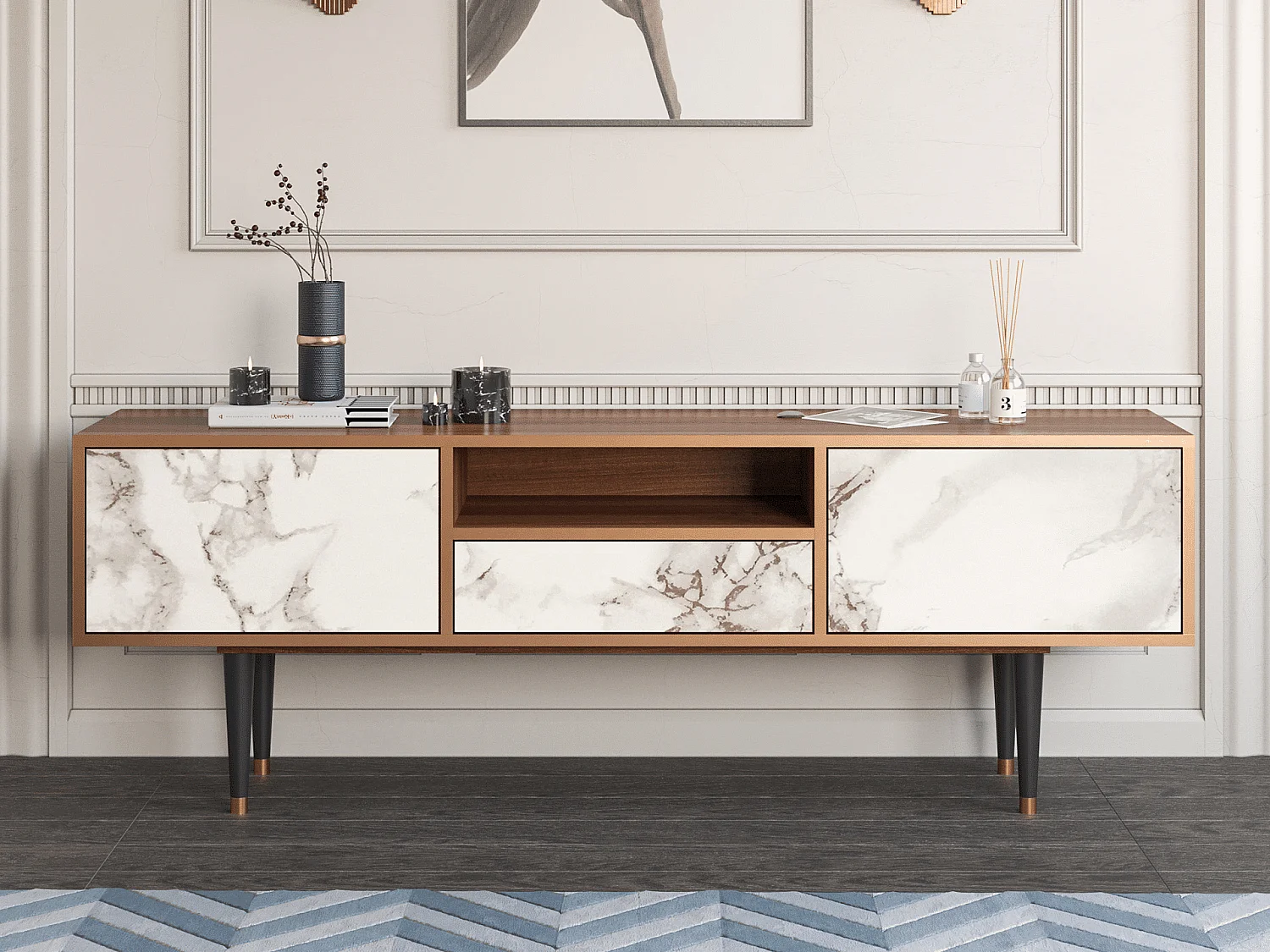 TV-meubel - 170х59х41 cm - T6 - Milk Marble, Walnoot