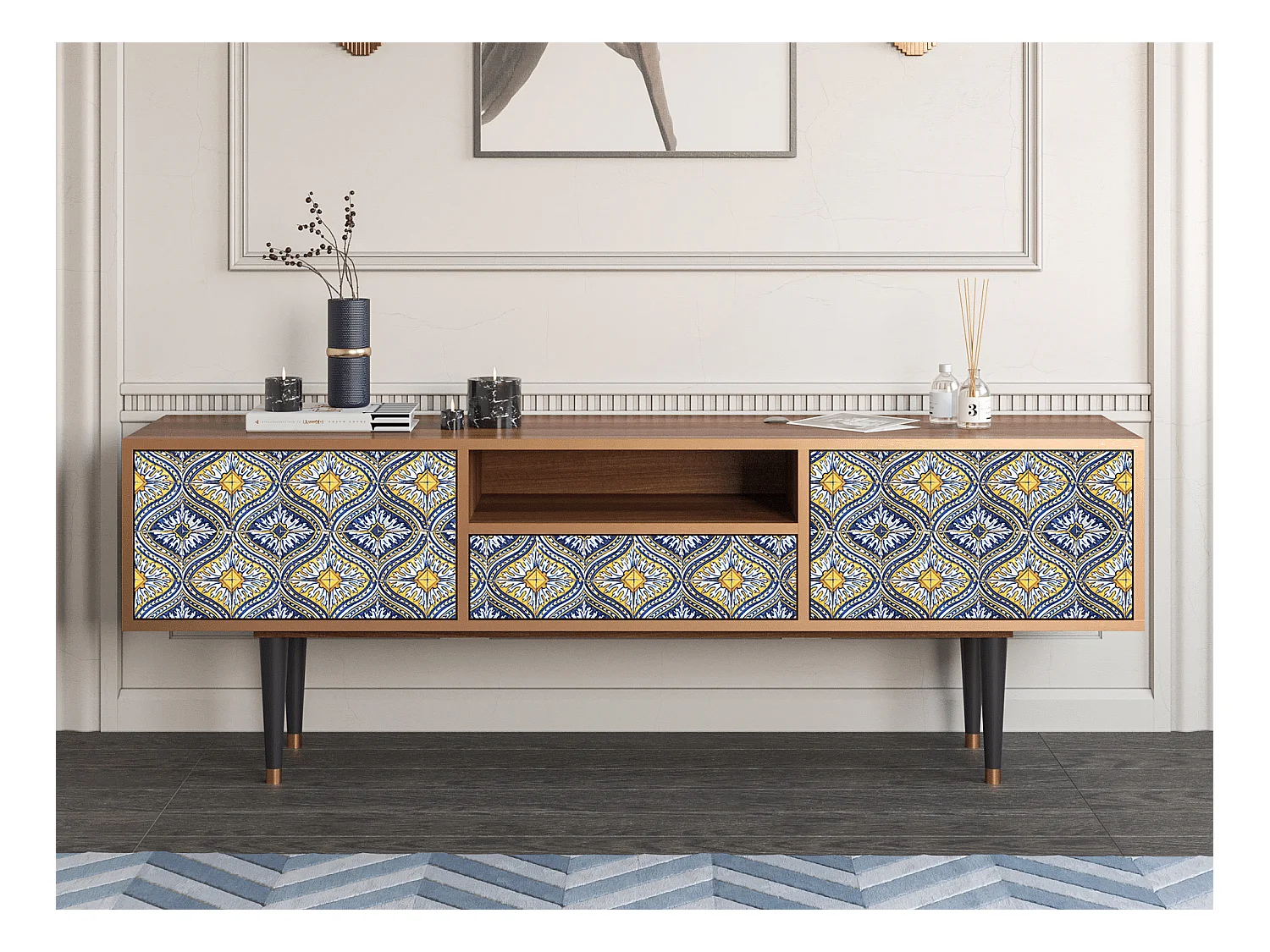 Meuble TV - 170х59х41 cm - T6 - Illusory Pattern, Noyer