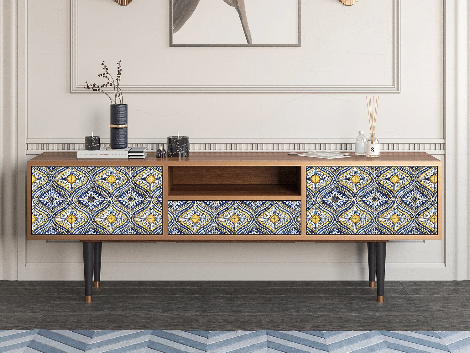 Mueble de TV - 170х59х41 cm - T6 - Illusory Pattern, Nogal