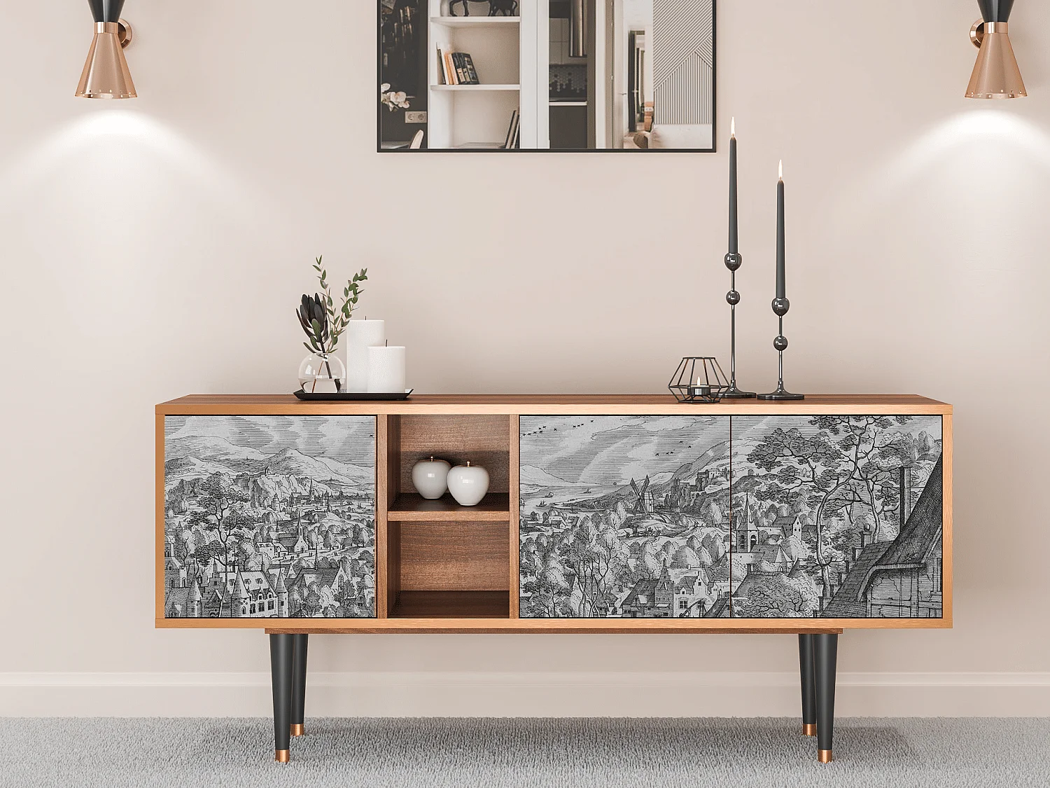 Mobile TV - 150х69х41 cm - T5 - Bird Dropping, Noce