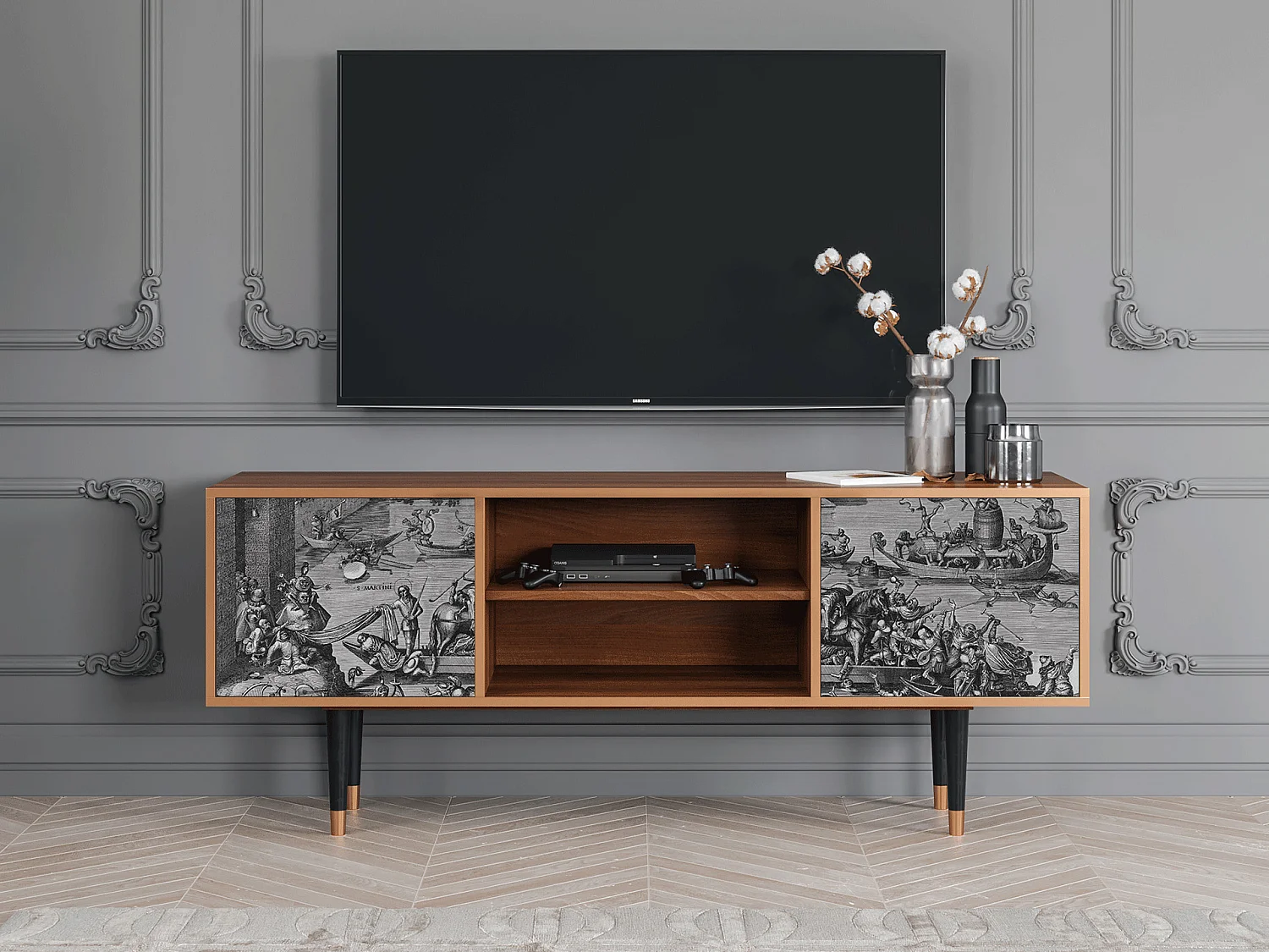 Mueble de TV - 170х69х48 cm - T2 - Saint Martin, Nogueira