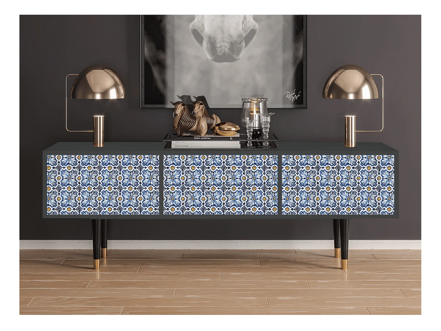 Meuble TV - 170х59х48 cm - T4 - Lovely Cornflowers, Anthracite