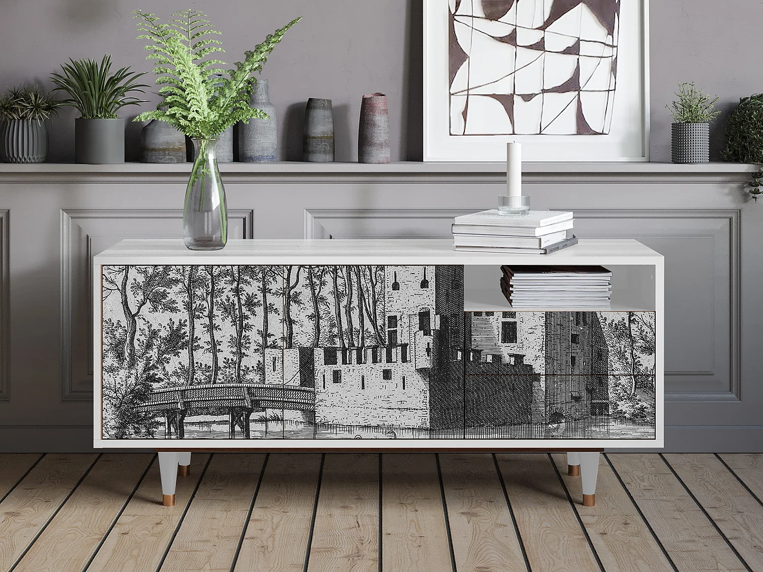 Meuble TV - 125х56х41 cm - T7 - Castle by Breugel, Blanc