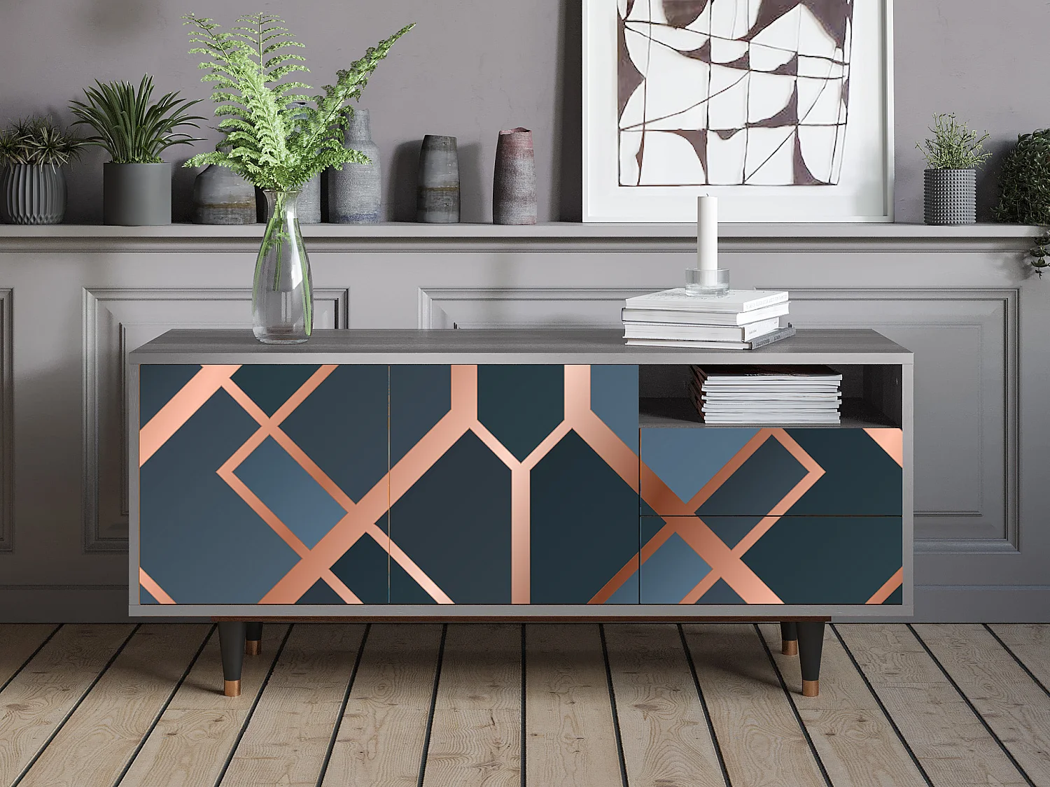 Meuble TV - 125х56х41 cm - T7 - Ashy 1920', Gris