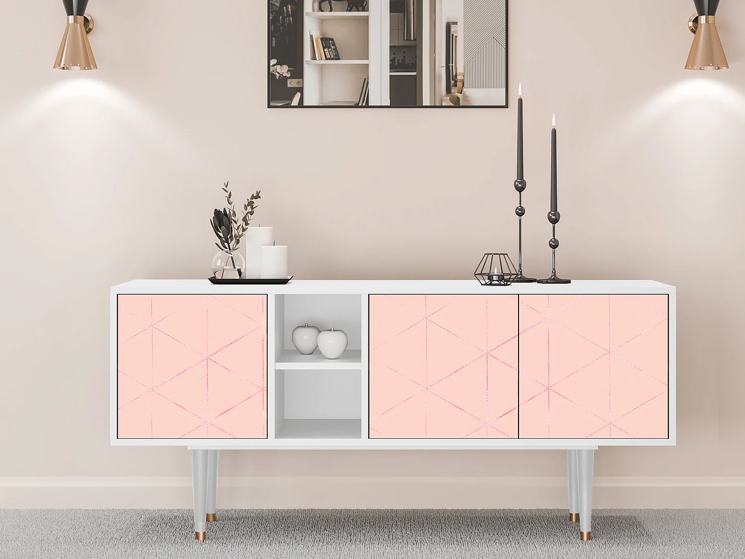 Meuble TV - 150х69х41 cm - T5 - Rose Quartz, Blanc
