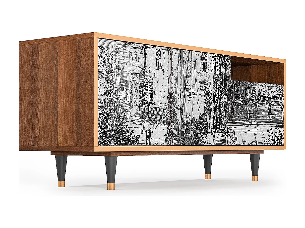 Meuble TV - 125х56х41 cm - T7 - Castle with Bridge, Noyer