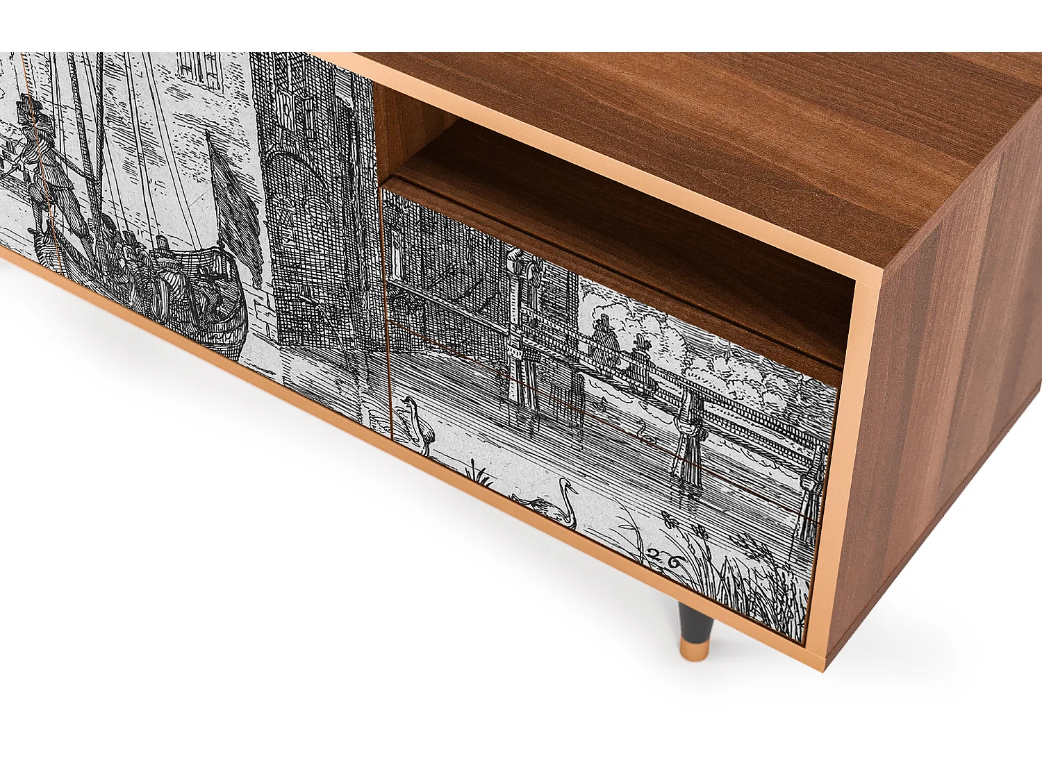 Meuble TV - 125х56х41 cm - T7 - Castle with Bridge, Noyer