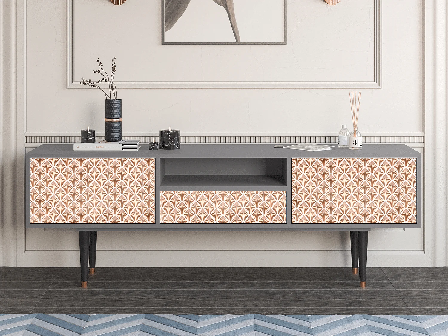 Meuble TV - 170х59х41 cm - T6 - Pastel Sunrise, Gris