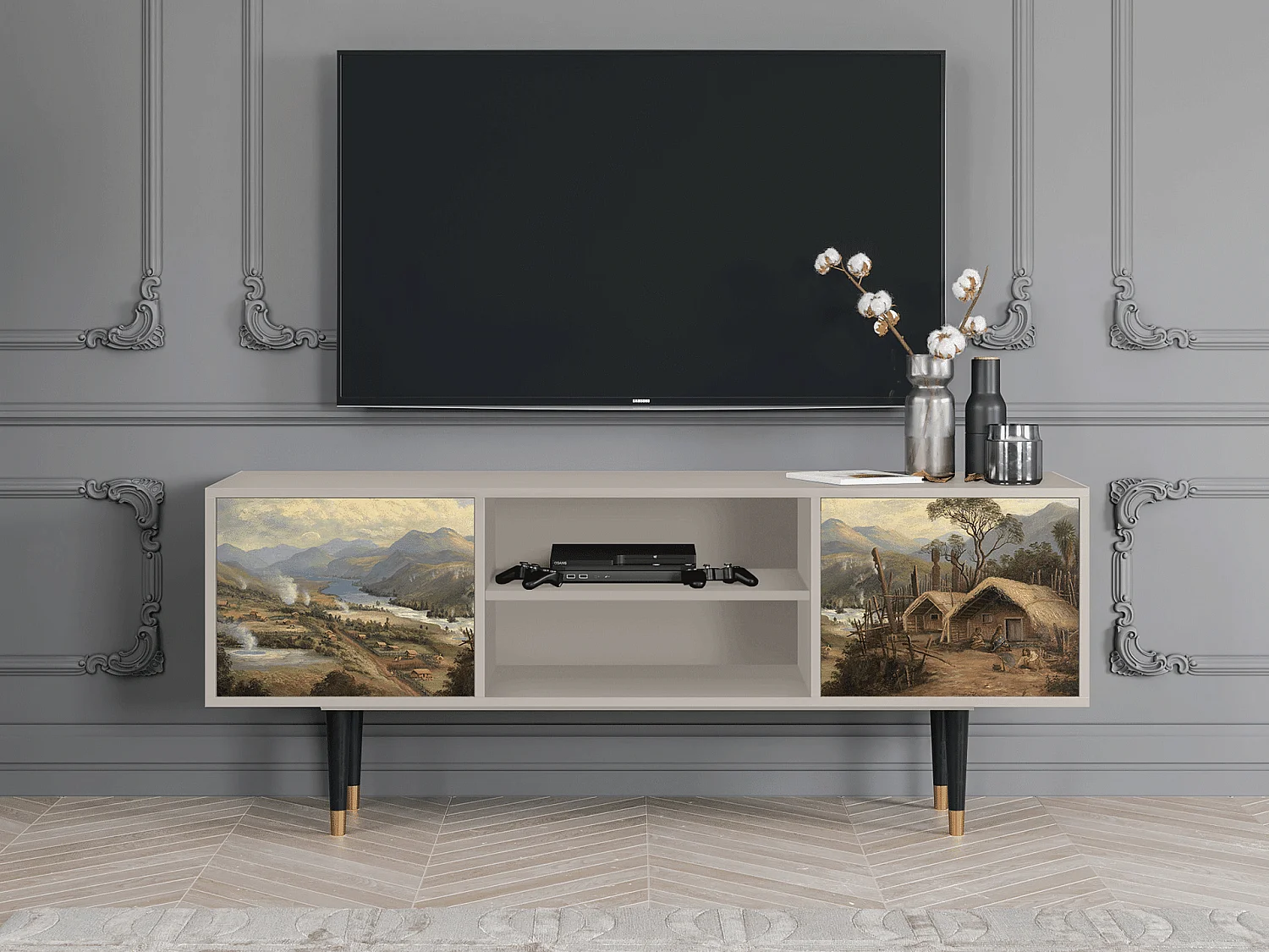 Szafka RTV - 170х69х48 cm - T2 - View Across the Plains , Piaskowy