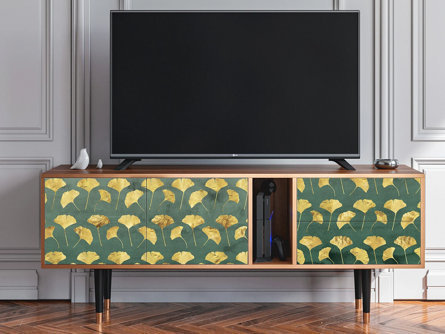 Szafka RTV - 170х69х48 cm - T1 - Gingko leaves, Orzech