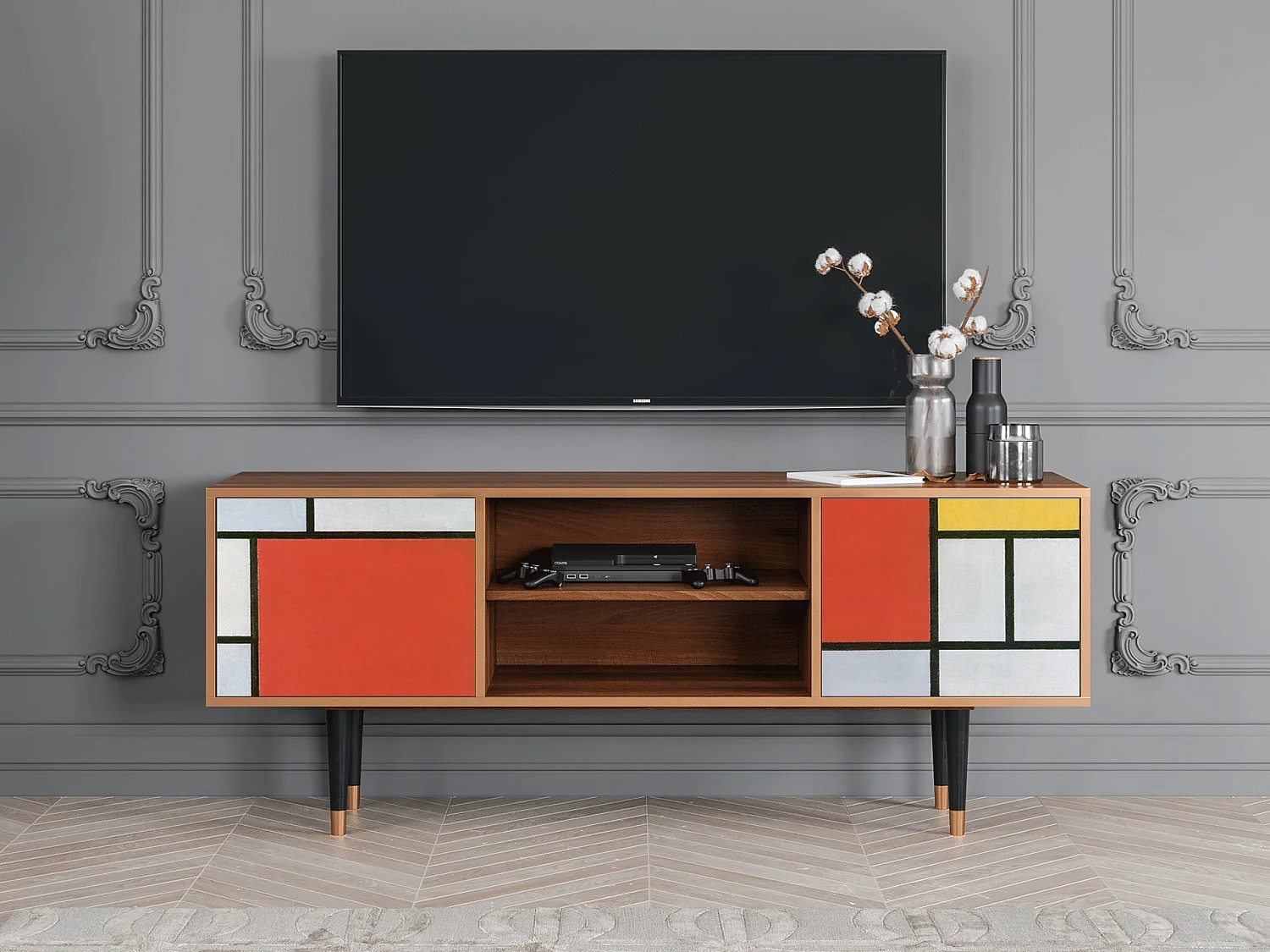 Szafka RTV - 170х69х48 cm - T2 - Composition, Orzech