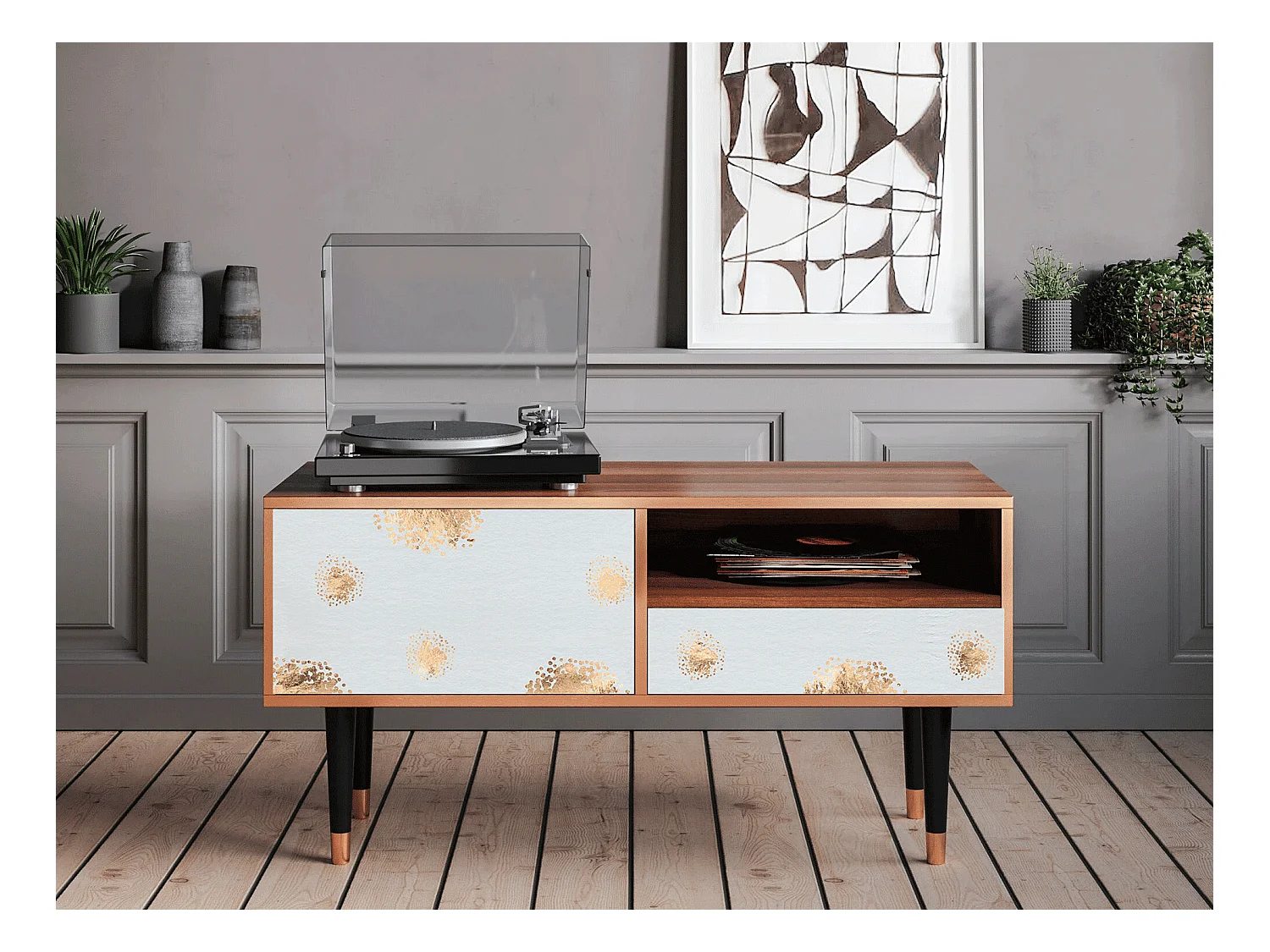 Meuble TV - 115х59х48 cm - T3 - Sky Latte, Noyer