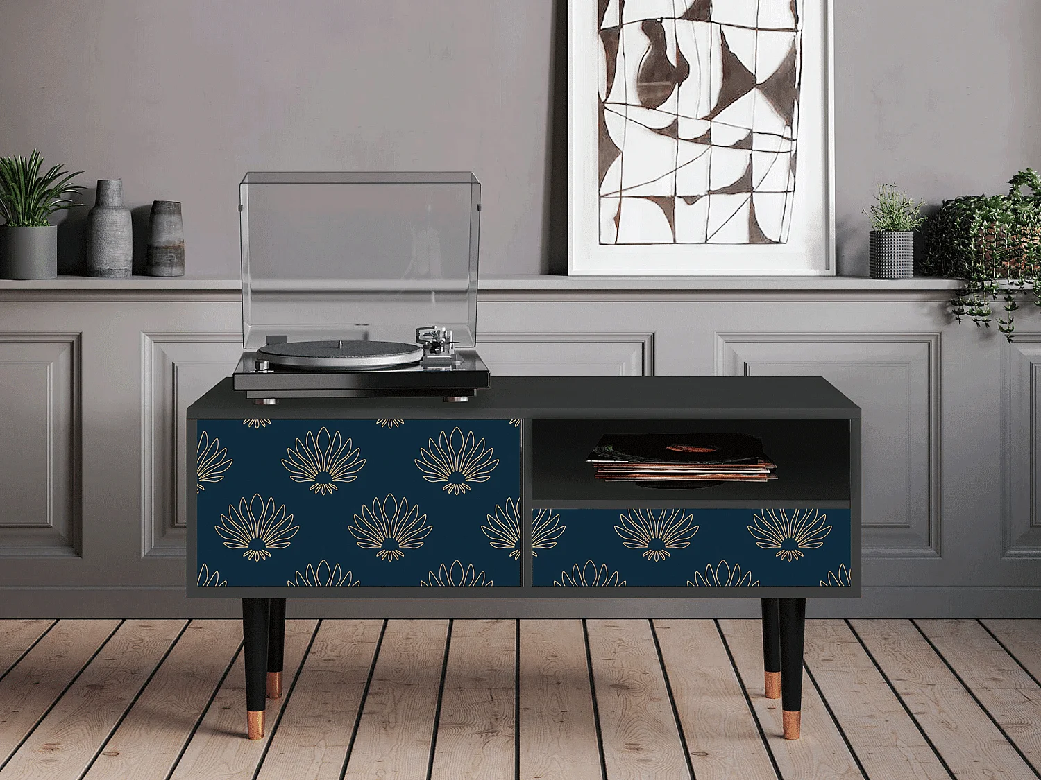 Meuble TV - 115х59х48 cm - T3 - Blue Lotus, Anthracite