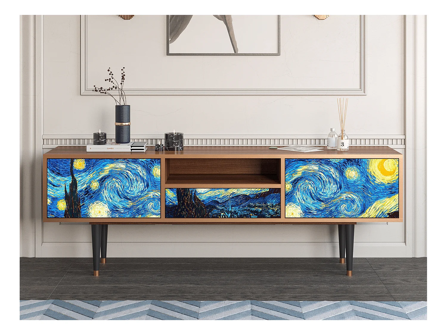 Meuble TV - 170х59х41 cm - T6 - The Starry Night  , Noyer