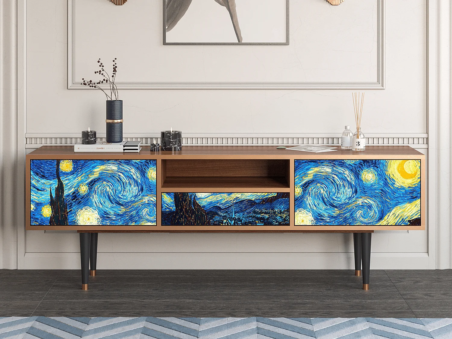 Meuble TV - 170х59х41 cm - T6 - The Starry Night  , Noyer