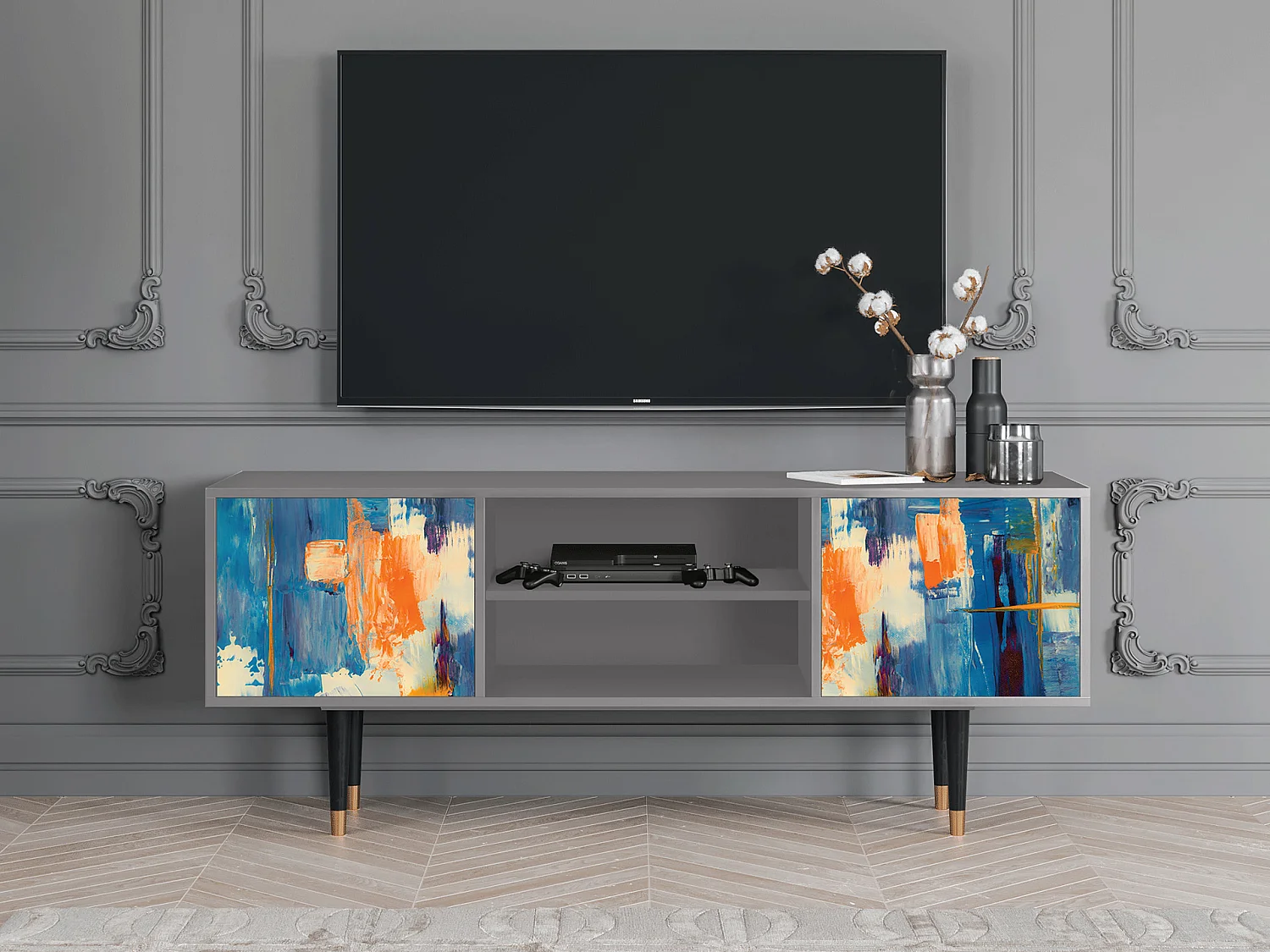 Szafka RTV - 170х69х48 cm - T2 - Abstract Expressionism, Szary