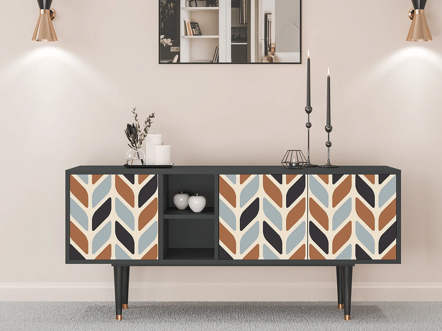 Meuble TV - 150х69х41 cm - T5 - Beige Laure, Anthracite