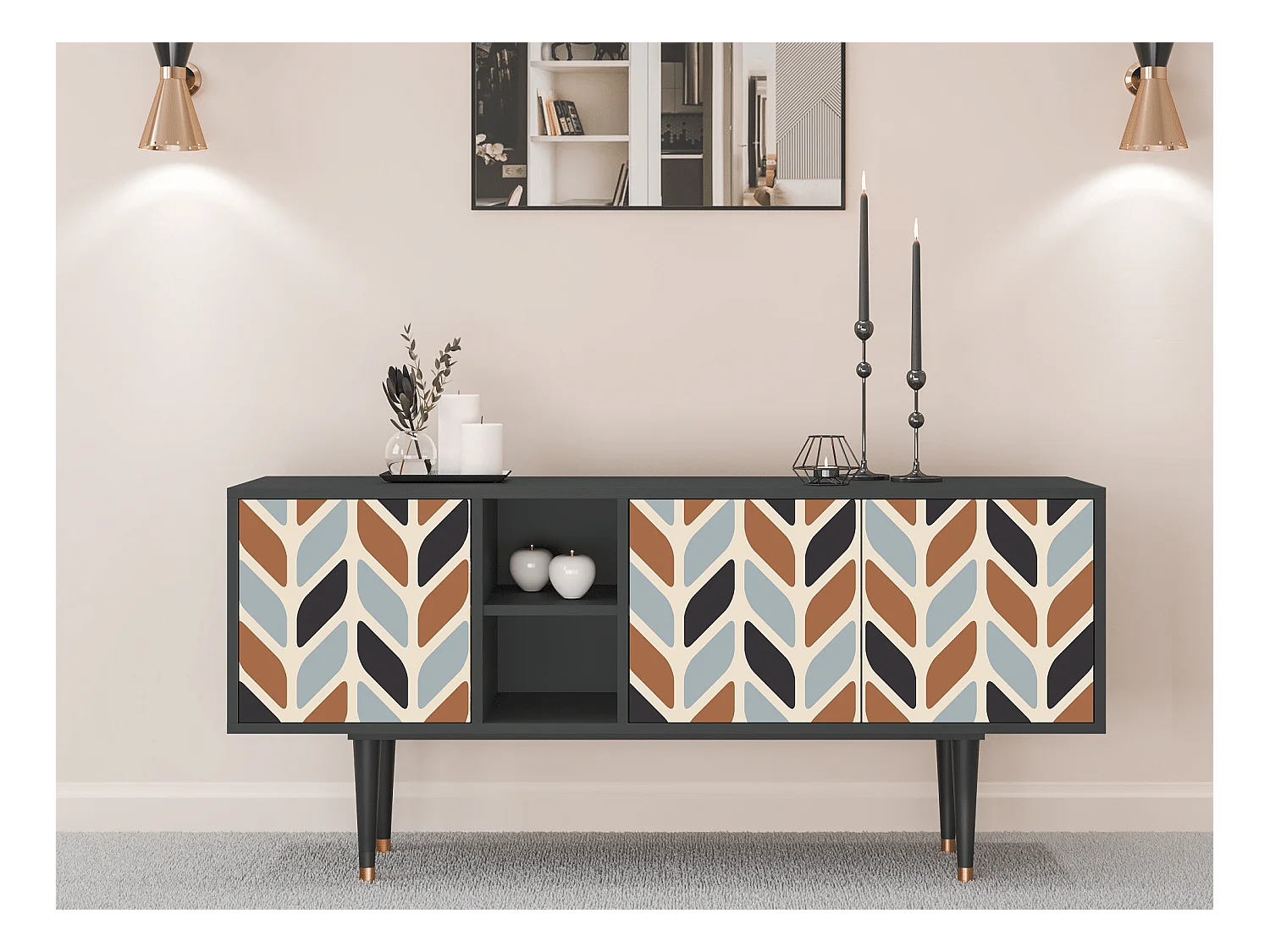 Meuble TV - 150х69х41 cm - T5 - Beige Laure, Anthracite