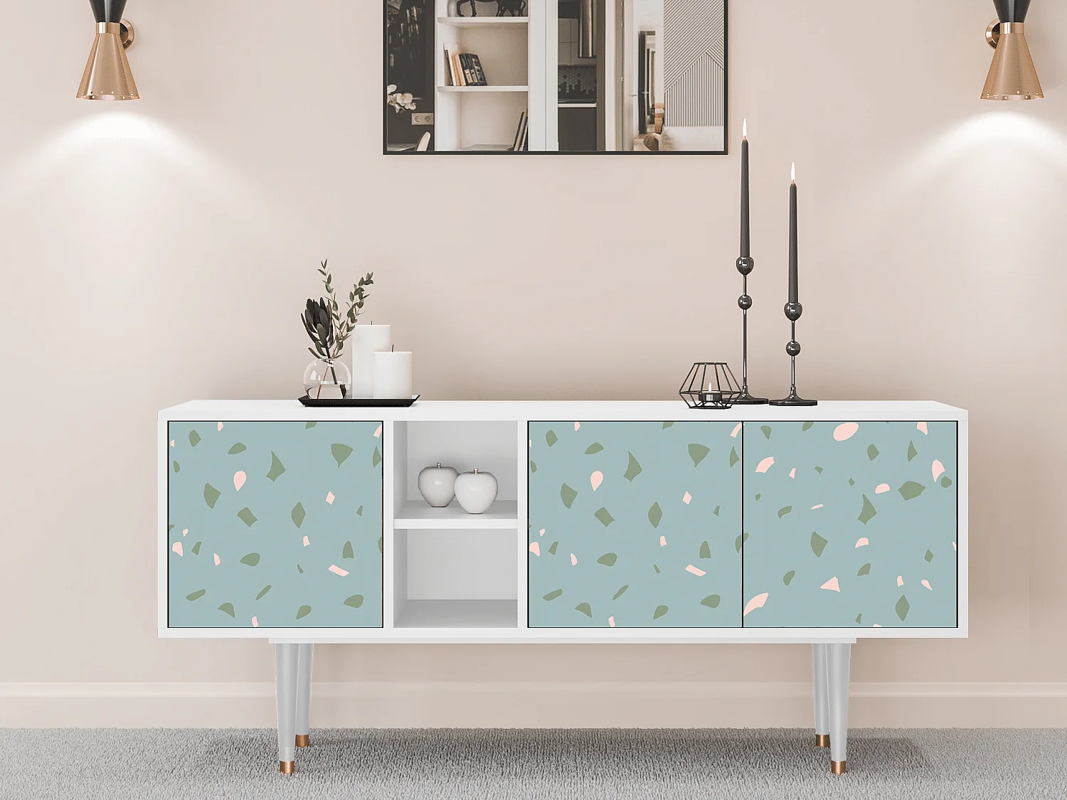 Szafka RTV - 150х69х41 cm - T5 - Blue Drops, Biały