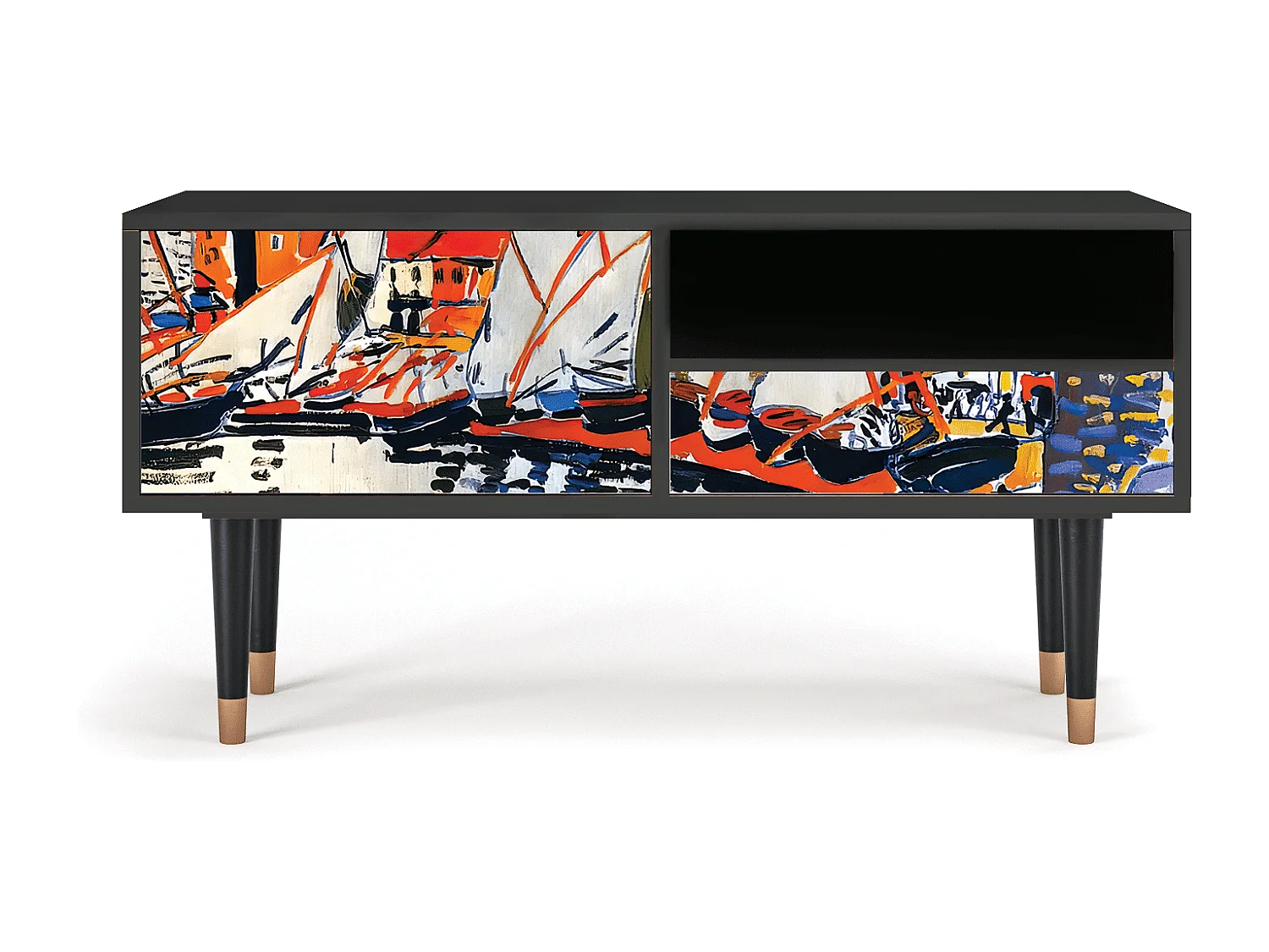 Szafka RTV - 115х59х48 cm - T3 - Le Séchage des voiles , Antracyt