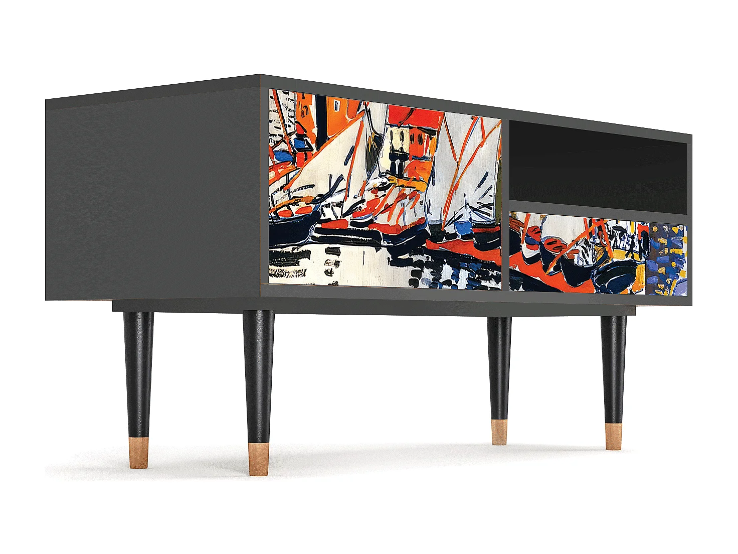 Szafka RTV - 115х59х48 cm - T3 - Le Séchage des voiles , Antracyt