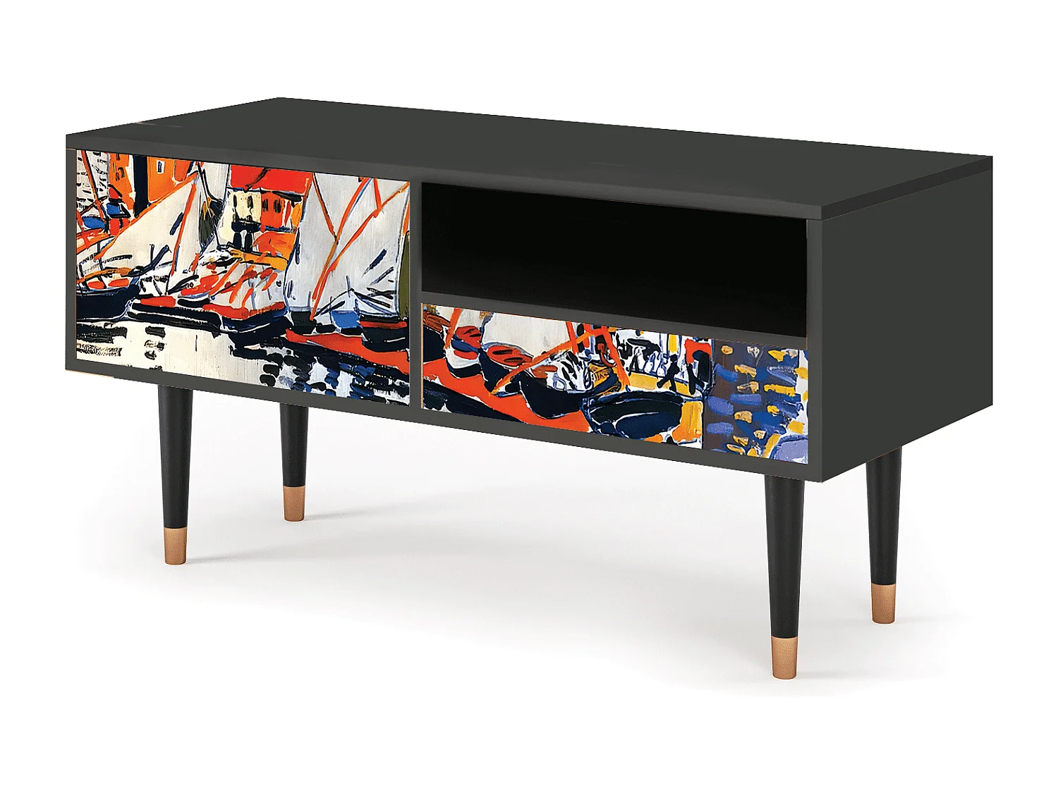 Szafka RTV - 115х59х48 cm - T3 - Le Séchage des voiles , Antracyt