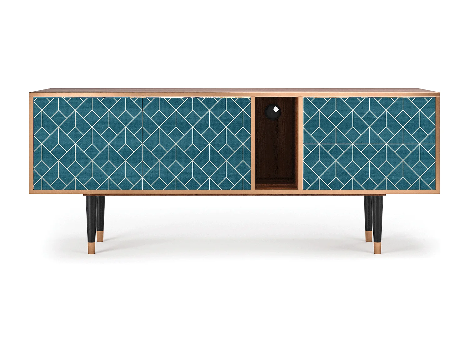 Meuble TV - 170х69х48 cm - T1 - Turquoise Geometry, Noyer