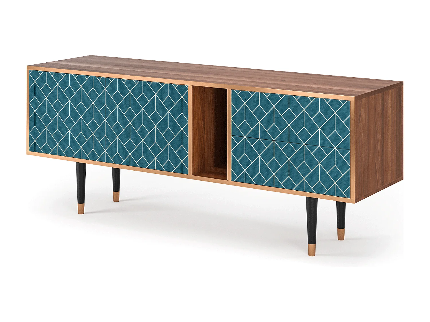 Meuble TV - 170х69х48 cm - T1 - Turquoise Geometry, Noyer